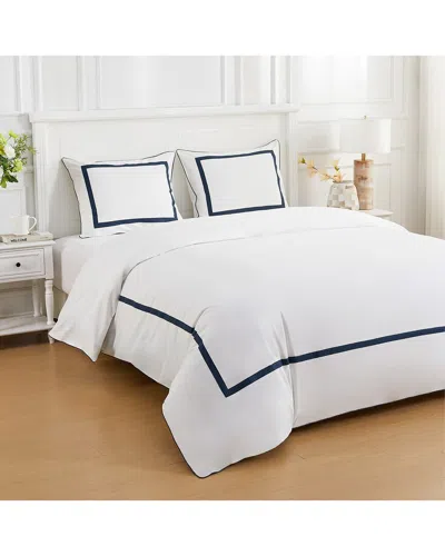 Melange Mélange Home Percale Classic Double Border Duvet Set In White