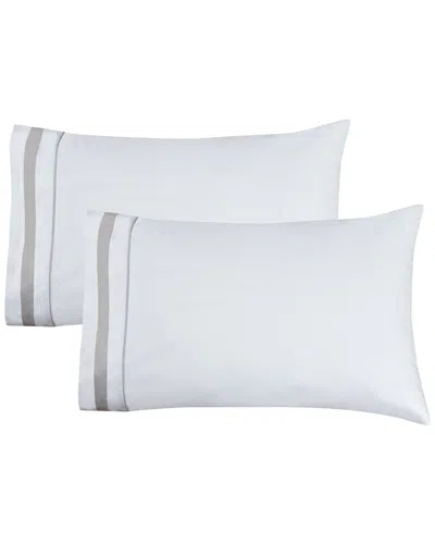 Melange Mélange Home Percale Classic Double Border Pillowcases In Gray