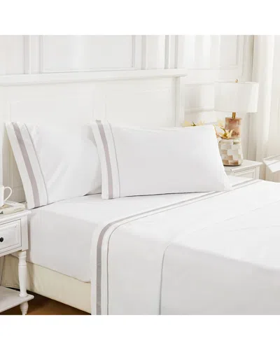 Melange Mélange Home Percale Classic Double Border Sheet Set In Grey