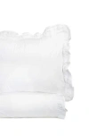 Melange Home Percale Cotton Double Ruffle Duvet Set In White/white