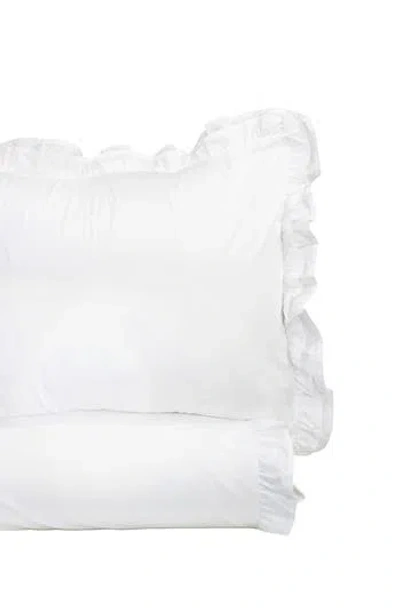 Melange Home Percale Cotton Double Ruffle Duvet Set In White/white