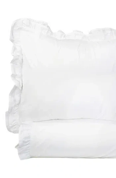 Melange Home Percale Cotton Double Ruffle Duvet Set In White