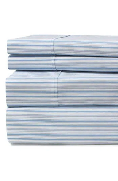 Melange Home Percale Stripe 200 Thread Count Sheet Set In Blue
