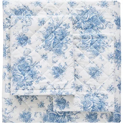 Melange Home Petit Toile Flannel Quilt Set In Blue
