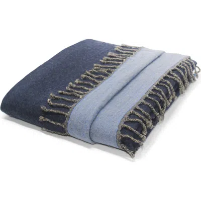 Melange Home Reversible Merino Wool Throw Blanket In Navy/cyan Blue