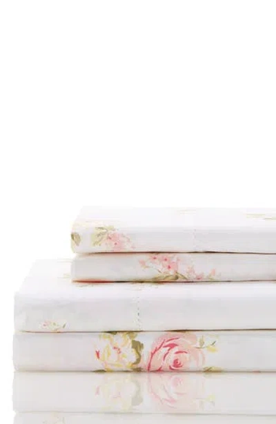 Melange Home Rose Bouquet 400 Thread Count Cotton Sheet Set In White/pink
