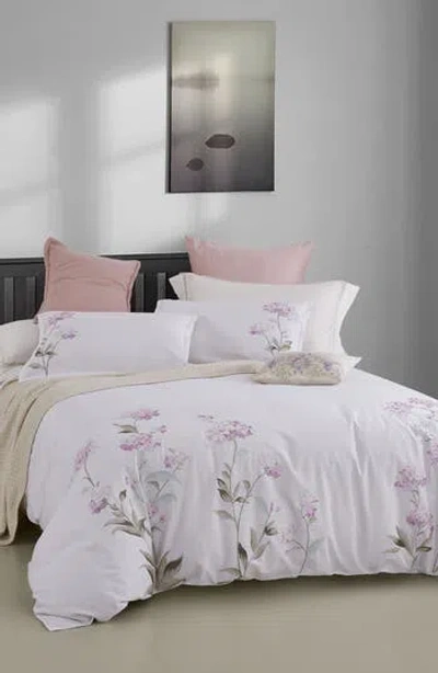 Melange Home Rose Hydrangea Embroidered Duvet Set In Pink/white