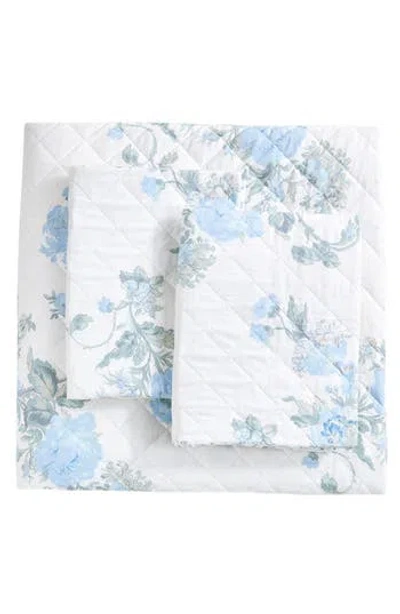 Melange Home Rose Percale Cotton Quilt & Shams Set In Blue