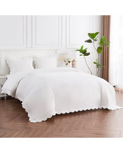 Melange Mélange Home Scallop Frame Embroidery Percale Duvet Set In White