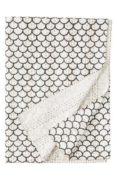 Melange Home Scallop Kantha Cotton Coverlet In Black