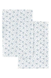 Melange Home Set Of 2 La Fleur Print Percale Cotton Pillowcase In White/blue