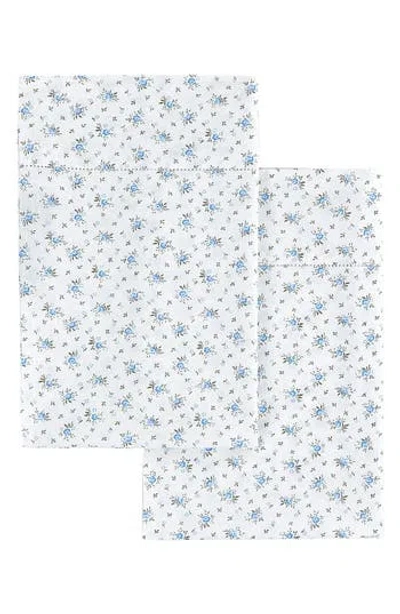 Melange Home Set Of 2 La Fleur Print Percale Cotton Pillowcase In White/blue
