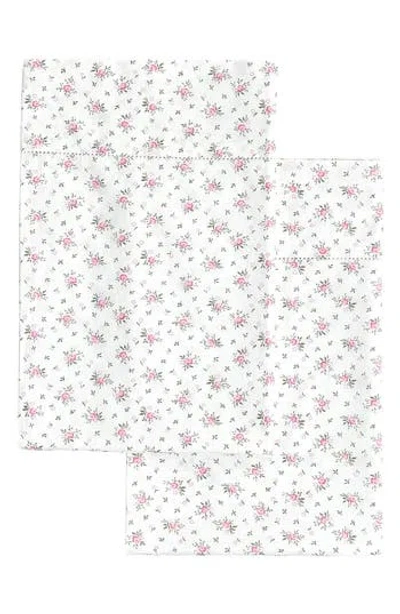 Melange Home Set Of 2 La Fleur Print Percale Cotton Pillowcase In White/pink