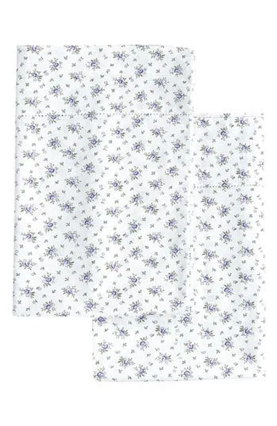 Melange Home Set Of 2 La Fleur Print Percale Cotton Pillowcase In White/violet