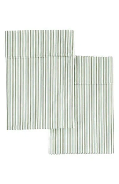 Melange Home Set Of 2 Percale Stripe Cotton Pillowcase In Green