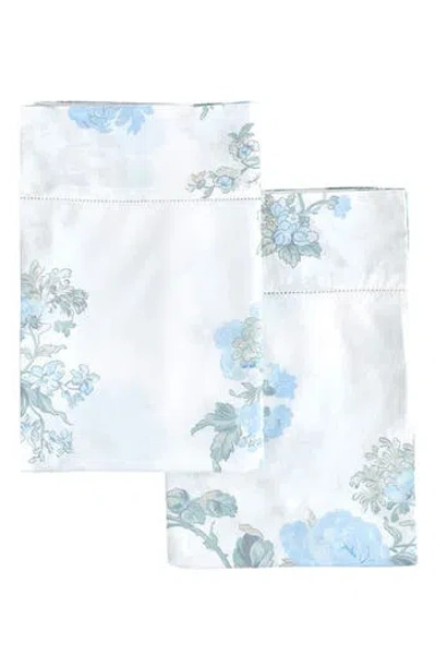 Melange Home Set Of 2 Rose Print Percale Cotton Pillowcase In Blue