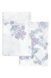 Melange Home Set Of 2 Rose Print Percale Cotton Pillowcase In Violet