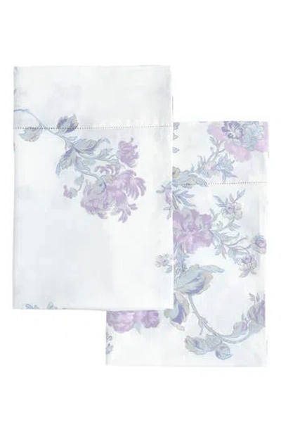 Melange Home Set Of 2 Rose Print Percale Cotton Pillowcase In Violet