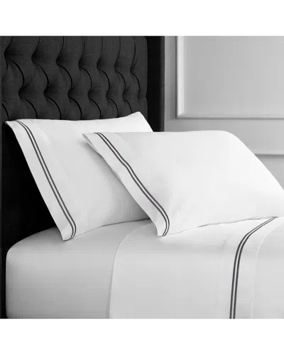 MELANGE MELANGE HOME SET OF TWO 600 THREAD COUNT SATEEN STRIPE EMBROIDERY PILLOWCASES
