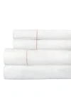 Melange Home Single Stripe Embroidered 300 Thread Count Cotton Percale Sheet Set In Rose/white