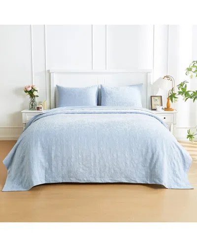 Melange Home Mélange Home Sophia Matelasse Embroidery Coverlet Set In Blue