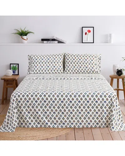Melange Mélange Home Sumita Floral Percale Cotton Sheet Set In Blue