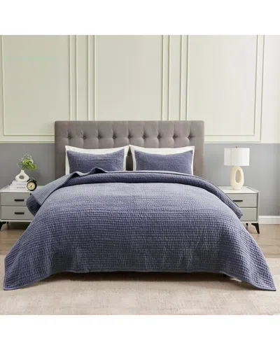 Melange Mélange Home Tamara Cotton Velvet Quilt Set In Blue