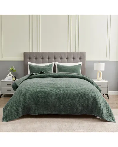 Melange Home Tamara Velvet Quilt Set In Green