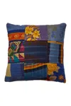 Melange Tic Tac Toe One Of A Kind Overdye Kantha Decor Pillow Cover In Blue