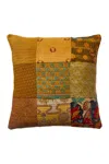 Melange Tic Tac Toe One Of A Kind Overdye Kantha Decor Pillow Cover In Golden