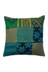 Melange Tic Tac Toe One Of A Kind Overdye Kantha Decor Pillow Cover In Green