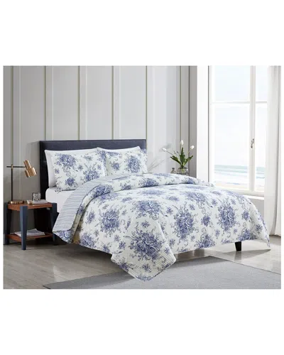Melange Mélange Home Toile Reversible Cotton Quilt Set In Blue