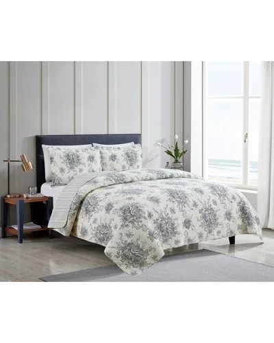 Melange Home Toile Reversible Cotton Quilt Set In Grey