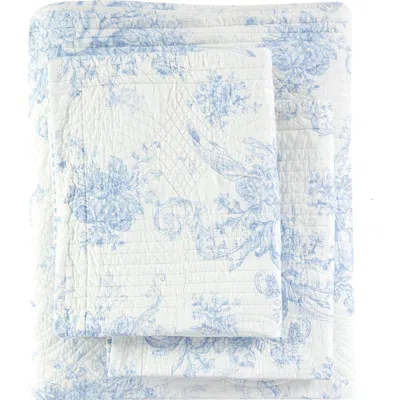 Melange Home Toile Reversible Cotton Quilt Set In Light Blue