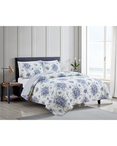 Melange Home Toile Reversible Cotton Quilt Set In Navy