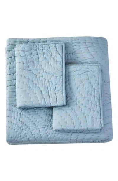 Melange Home Voile Cotton Handstitch Quilt & Sham Set In Blue