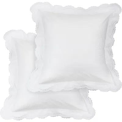 Melange Home White Embroidered Double Scallop 300 Thread Count 100% Cotton 26" Square Pillow Sham In White/white