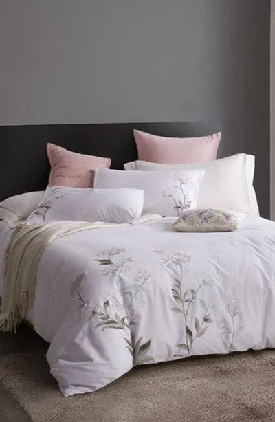 Melange Home White Hydrangea Embroidery Cotton Duvet Cover Set