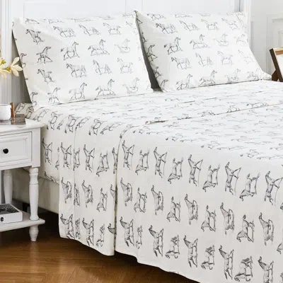 Melange Horse Flannel Sheet Set In Gray