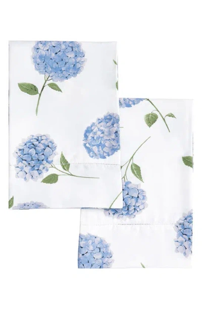 Melange Hydrangea Cotton Pillowcase Set In White/ Blue