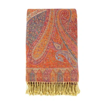 Melange Jacquard Wool Throw In Burnt Orange