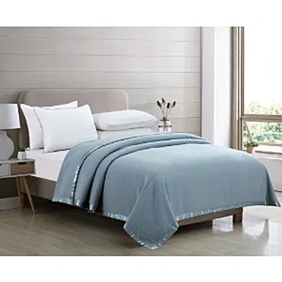 Melange Merino Wool Blanket With Satin Edge, King In Blue