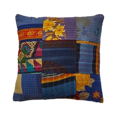 Melange One Of A Kind Overdye Kantha Dec Pillow In Blue