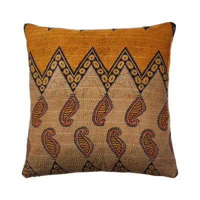 Melange One Of A Kind Overdye Kantha Dec Pillow In Golden