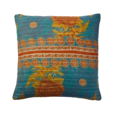 Melange One Of A Kind Overdye Kantha Dec Pillow In Turquoise