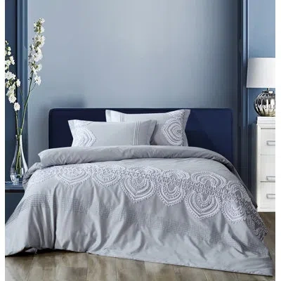 Melange Padma Emb Duvet Cover Set In Gray