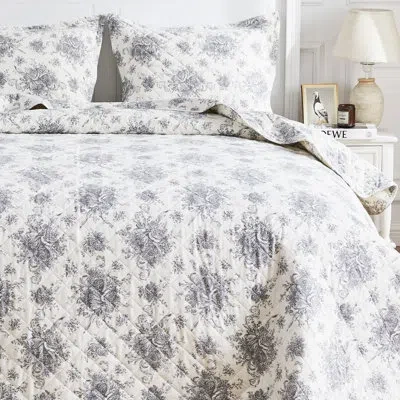Melange Petit Toile Flannel Cotton Quilt Set In Gray