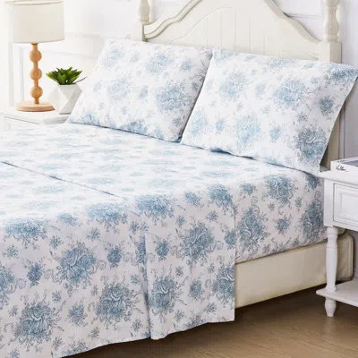 Melange Petit Toile Printed Cotton Percale Sheet Set In Blue