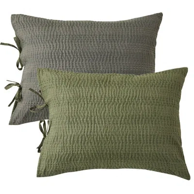 Melange Reversible Kantha Pillow Shams In Green,light Green
