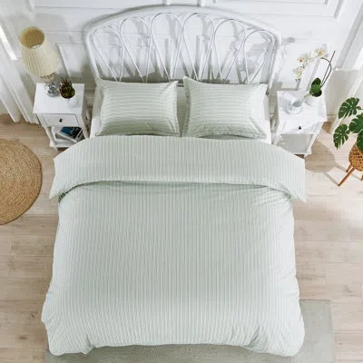 Melange Shirt Stripe Duvet Set In Green